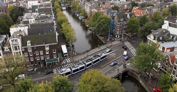 Cars at a junction in Amsterdam