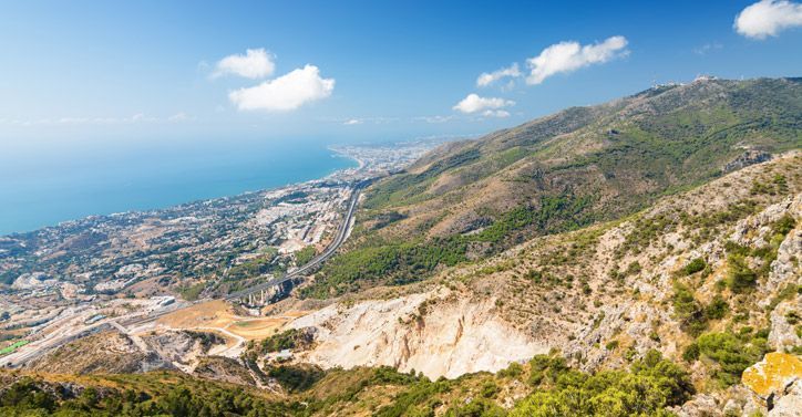 Sunny view of Costa del Sol from Calamarro mountain