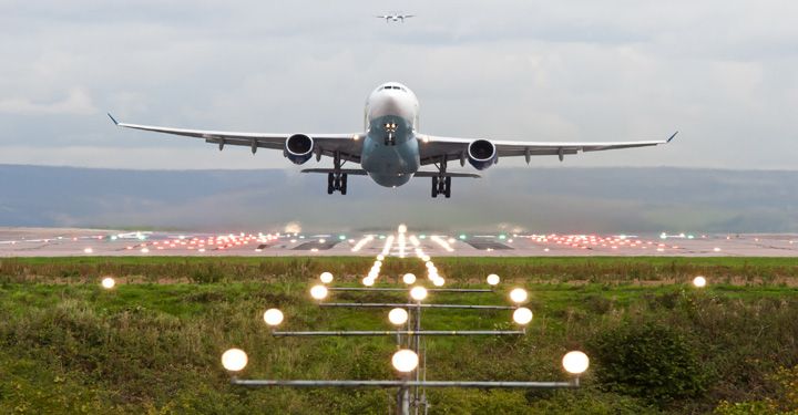 Airplane taking off in Manchester airport