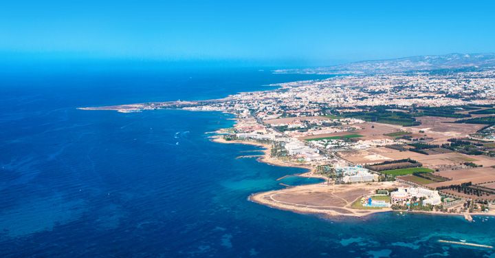 Sea view of south Cyprus from an airplane