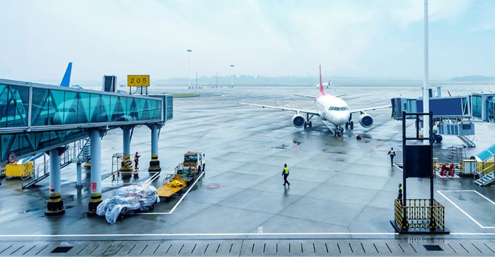 Aircraft waiting to depart from Stansted Airport