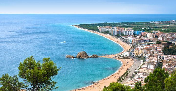 Aerial view of the beaches of Blanes, Costa Brava