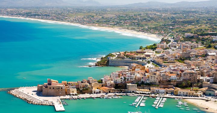 Aerial view of Castellamare del Golfo in Sicily
