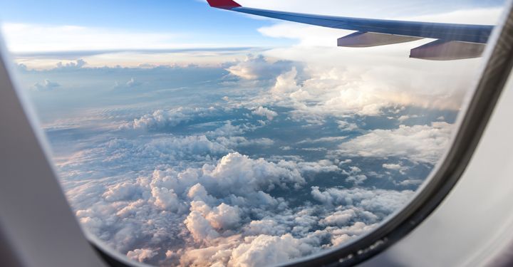 View from an airplane window to Menorca
