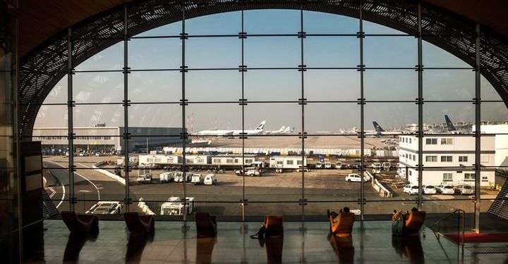 View of the planes outside Paris Charles de Gaulle Airport