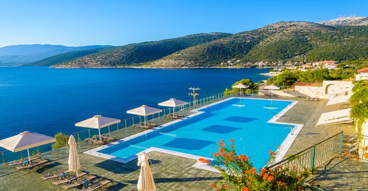 Luxury hotel pool in Kefalonia