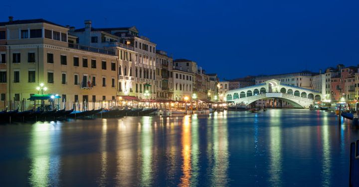 Venice Rialto bridge at night
